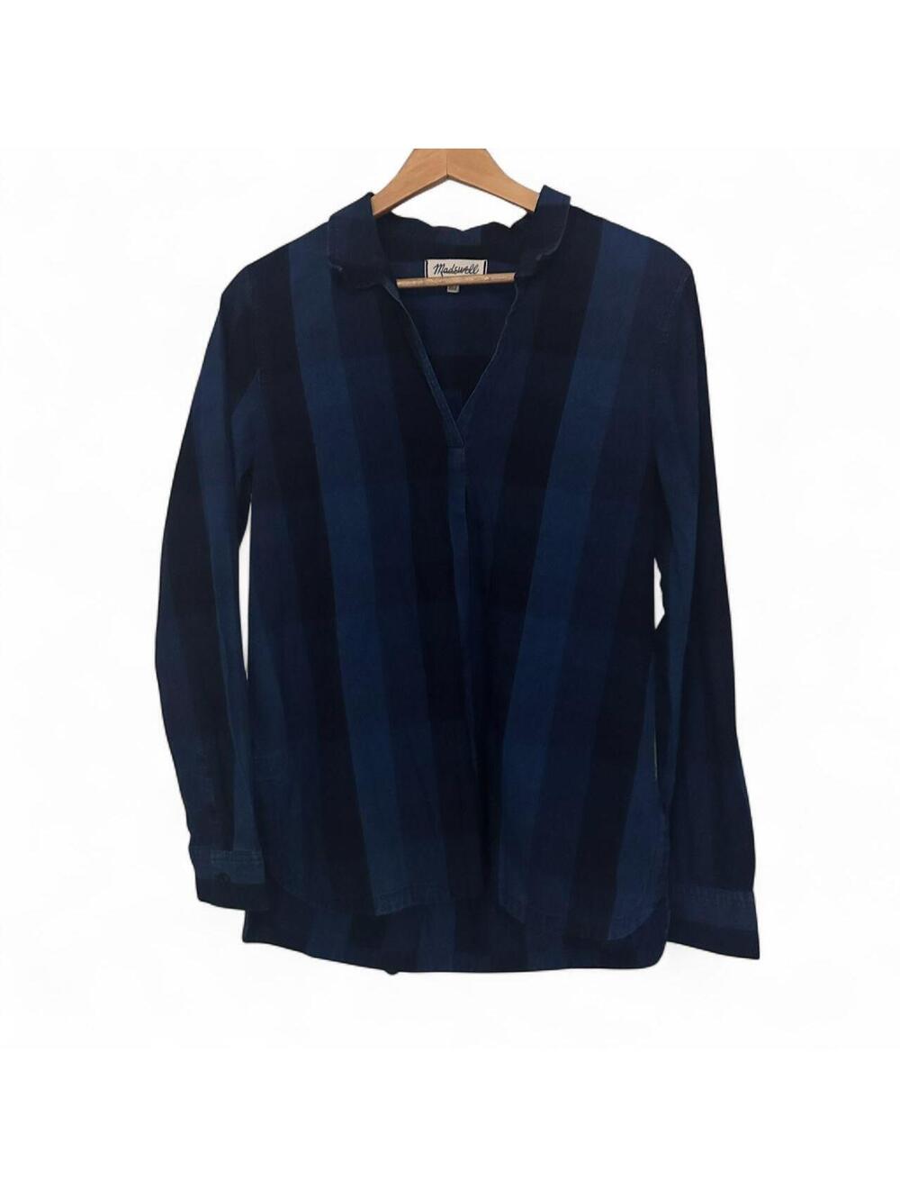 Madewell Navy Tonal Stripe Popover Shirt Blouse Size 6